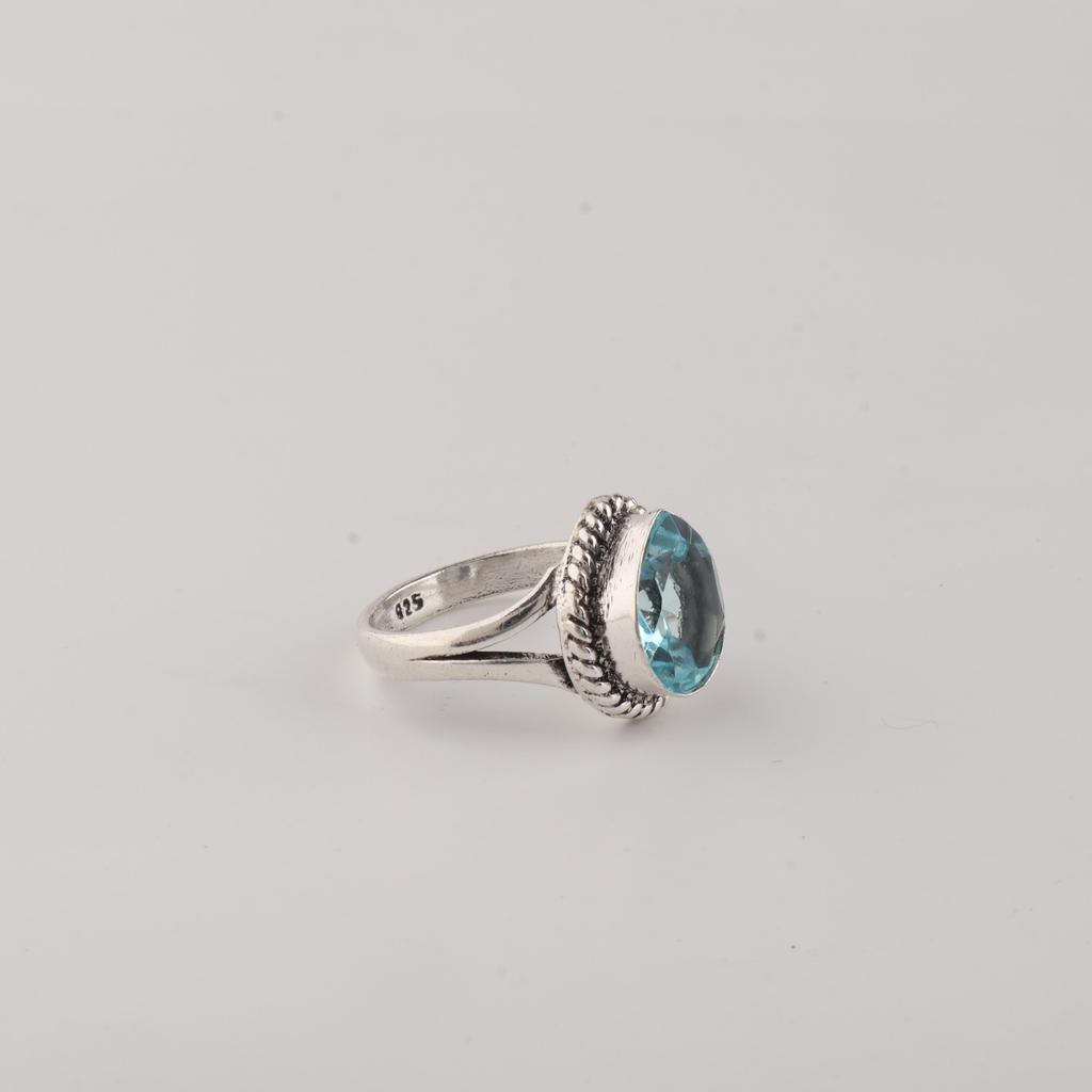 Sky Blue Topaz Gemstone 925 Sterling Silver Women Jewelry Designer Engagement Ring RR-85-7