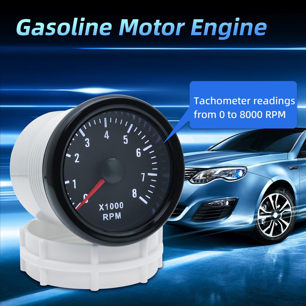 8000 RPM Car Tachometer 2" 52MM Tacho Meter Electrical Tachometer Gauge For 1-8 Cylinder Gasoline Engine Motor Auto 12V Pointer