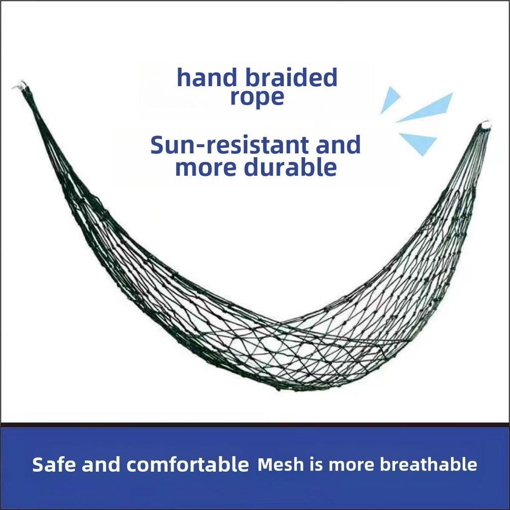 Nylon Mesh Hammock: Indoor/Outdoor Single-Person Swing with Thick Netting and Rings