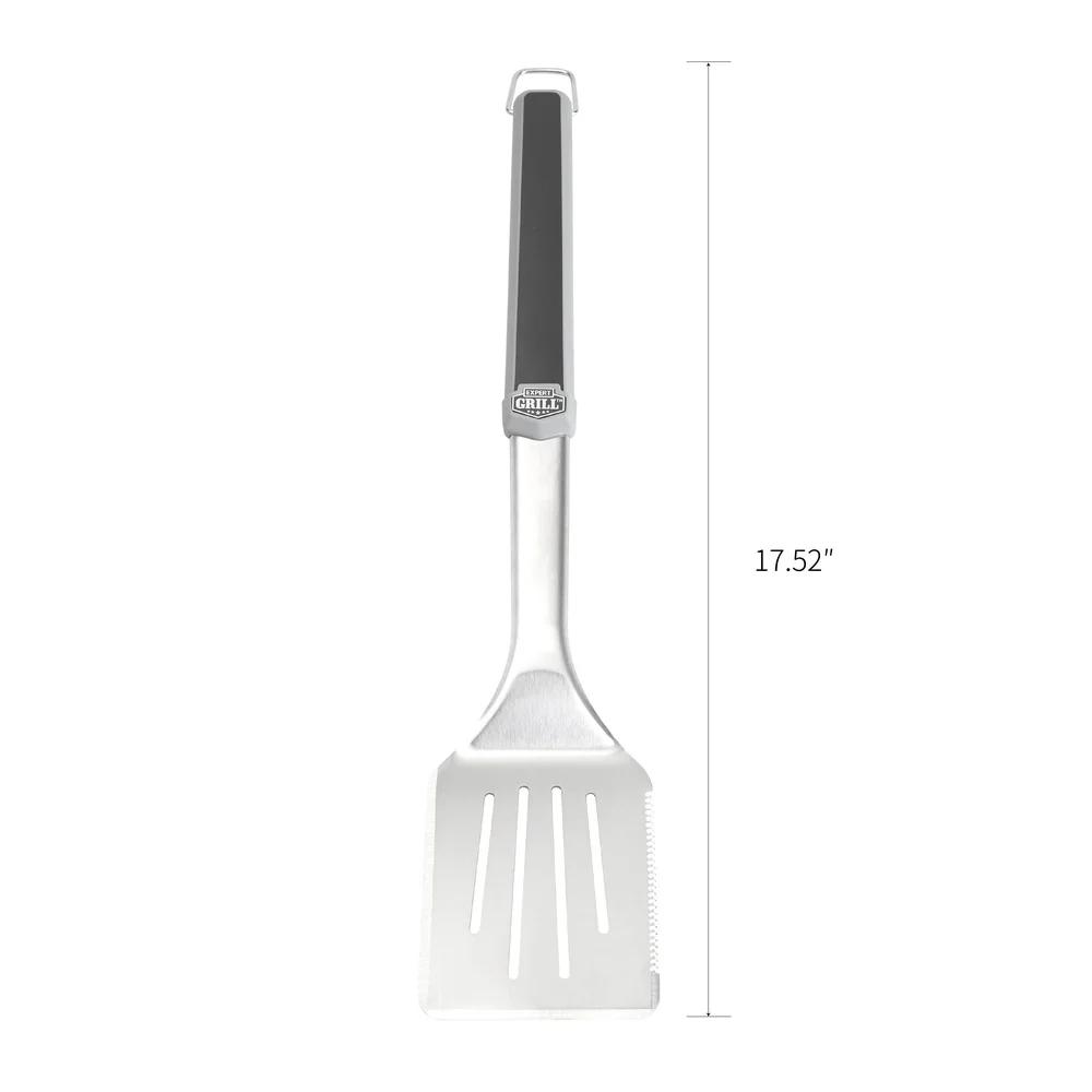 Stainless Steel Grill Spatula Long Reach Ergonomic Handle Serrated Edge Heavy Duty Rust Resistant Dishwasher Safe Built-in Hooks