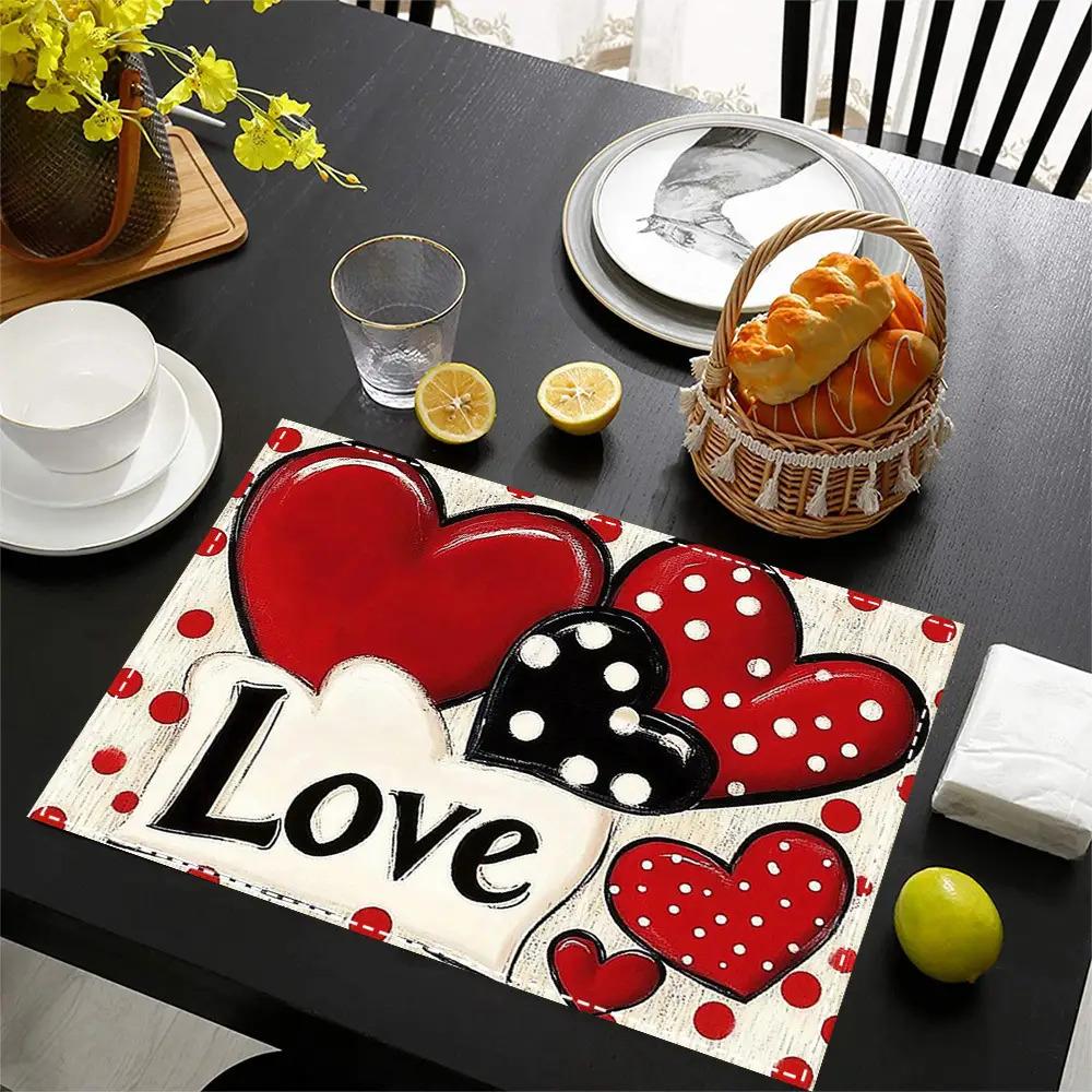 

6PC Placemats, A Valentine s Day-Themed Painting Of Hearts with The Word Love In White Kitchen Table Mats, Coffee Coaster 6PC 30X45cm