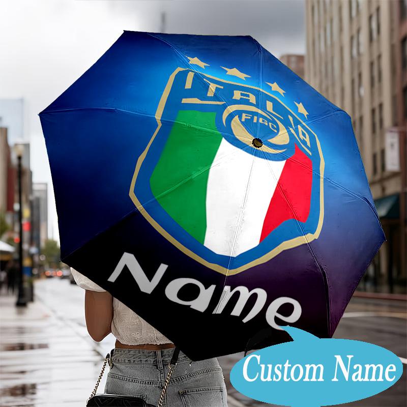 Custom Name Italian Football Crest Umbrella Folding Umbrella, Automatic Umbrella - 8-Frame for Travel, Casual Lightweight Personalized Gifts