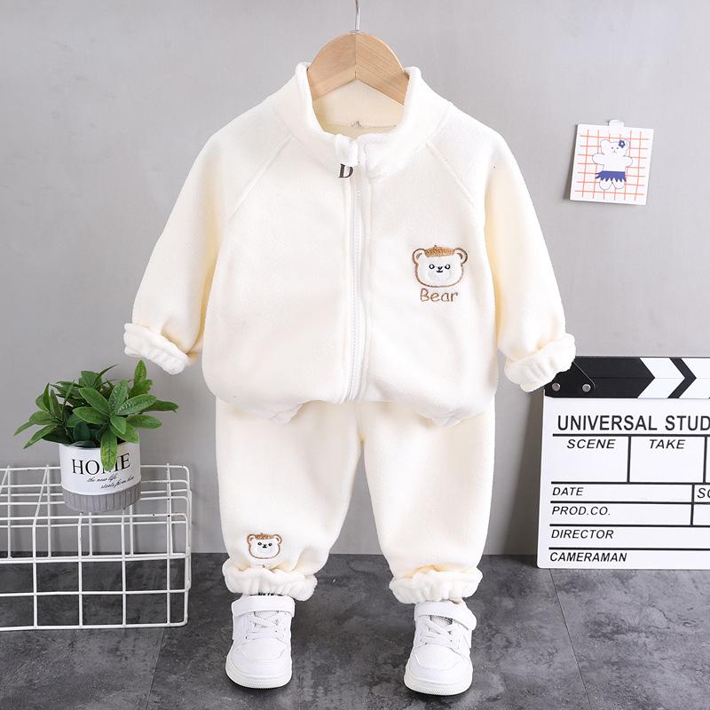 New Winter Girls Plush Set for Boys Casual Sports Two-piece Set for Baby Toddler Outdoor Clothing Sets
