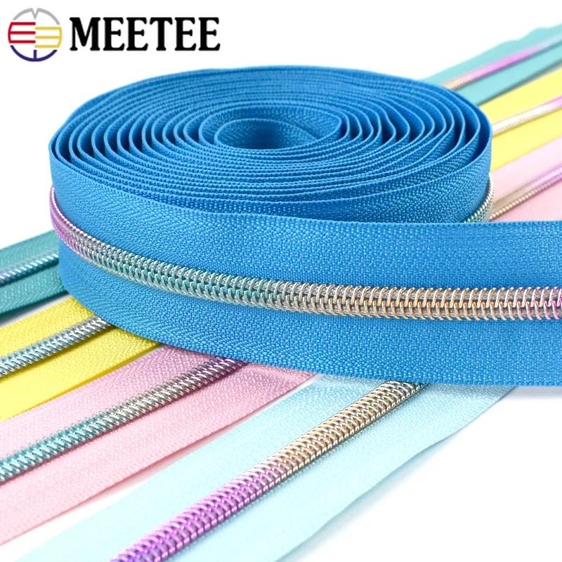 1/2/3/4/5M Meetee 5# Nylon Zipper Tapes Decor Rainbow Teeth Zips for Pocket Handbag DIY Coat Zip Repair Kit Sewing Accessories