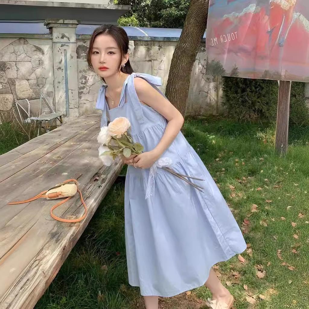 Chic design bow suspender dress women's summer 2026 new Korean version loose salt sweet skirt