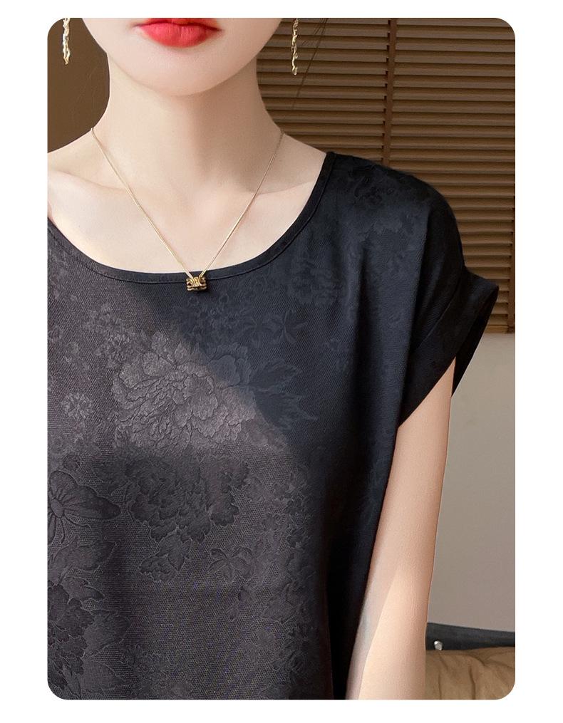 Camiseta de Verano para Mujer de Cuello Redondo y Manga Corta, Holgada y Ajustada, Versátil y Elegante Top Casual