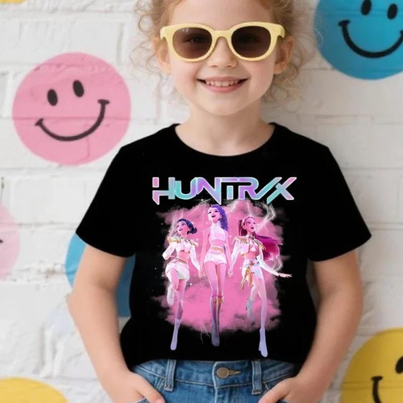 New Girls T Shirt Kpop Demon Hunters Children's T Shirt Birthday Short Sleeve Saja Kids Tee Top Girls Boys Family Clothing