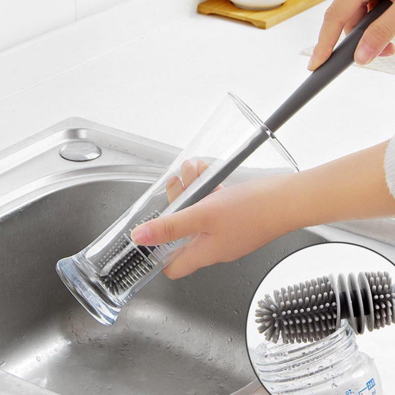 Silicone Long-Handle Bottle and Gap Cleaning Brush for Household Use