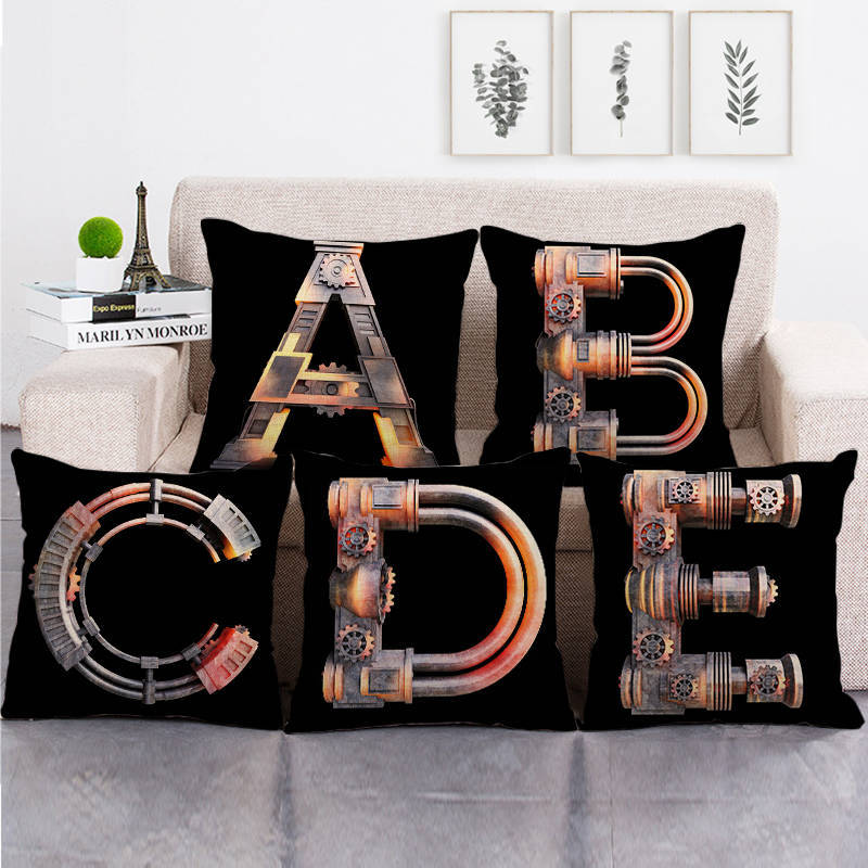Science fiction style letters Digital printing short plush pillow covers for car sofa office cushion cover home goods