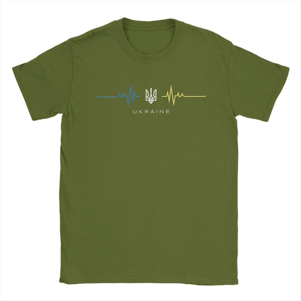Oekraïense Drietand Symbool Oekraïne Vlag Hartslag T-shirt Strand Katoenen T-shirts Voor Volwassenen Vrije Tijd Casual T-shirt Korte Mouw Top