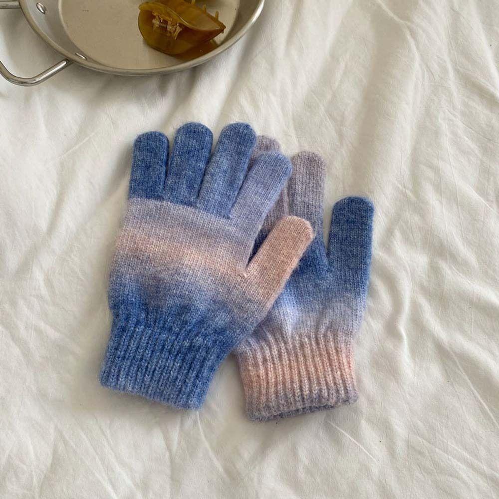 

Keep Warm Adult Gradient Knitted Thick Women Gloves Winter Gloves Five Fingers Gloves Warm Mittens синий