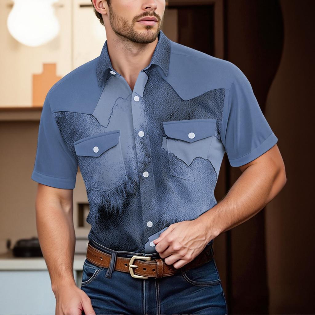 Men'S Fashionable Lapel And Shoulder Length Short Sleeved Casual Top