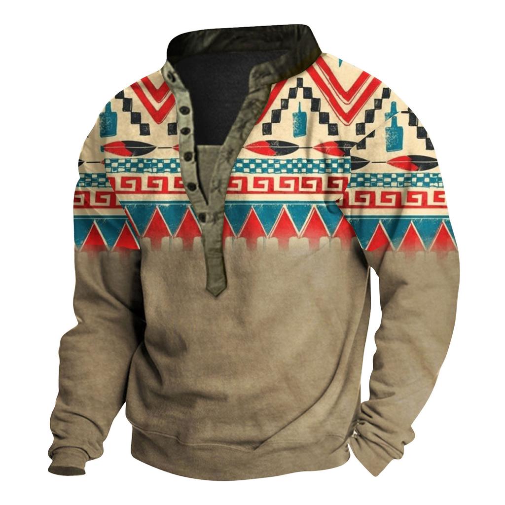 Men's Printing Plush Warm Coat Fleece Sweater Casual Coat Pocket Sweater Autumn Winter