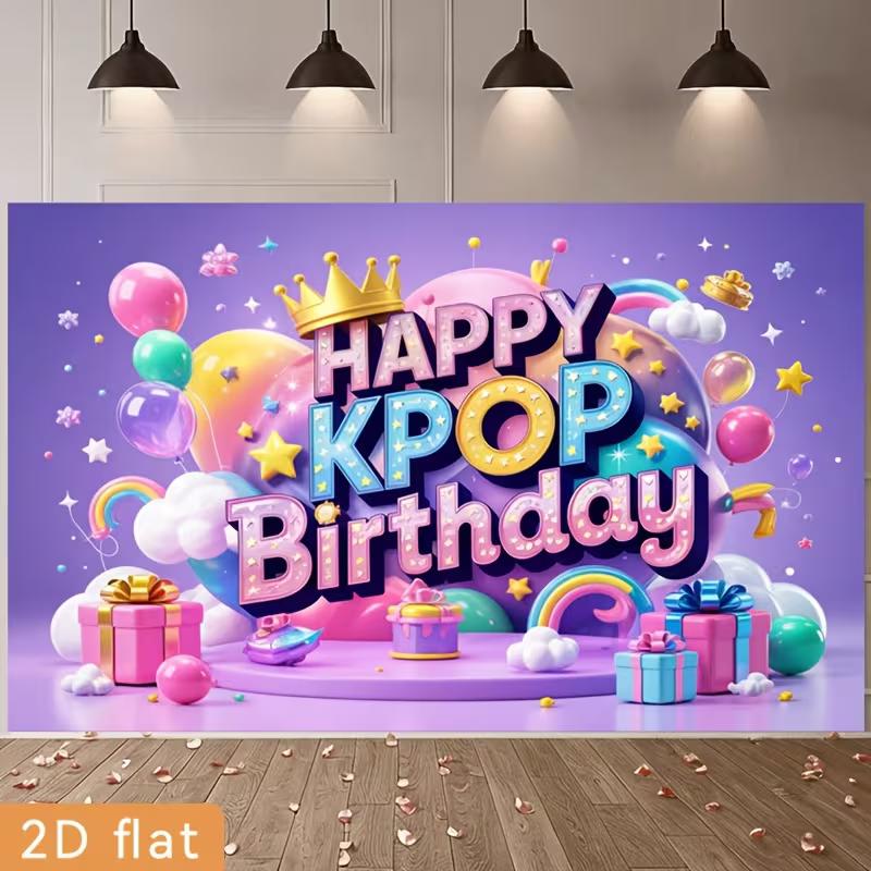 

2D Kpop Birthday Photography Background, Cute Balloon Party Decor 47.2x31.5inch/120*80cm