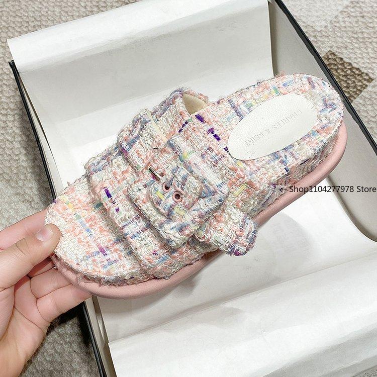 Mode 2025 Dicksohlige Hausschuhe für Damen Knopfdesign Lässige Hausschuhe zum Ausgehen Schuhe für Damen Zapatos De Mujer