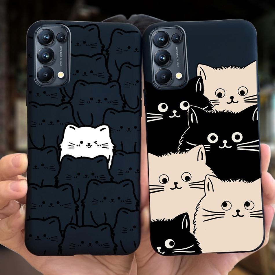 For OPPO Reno5 Pro 5G 4G Reno5 Phone Case Reno 5 5Pro CPH2201 CPH2145 Cute Cat Cartoon Candy Color Soft Silicone TPU Back Cover