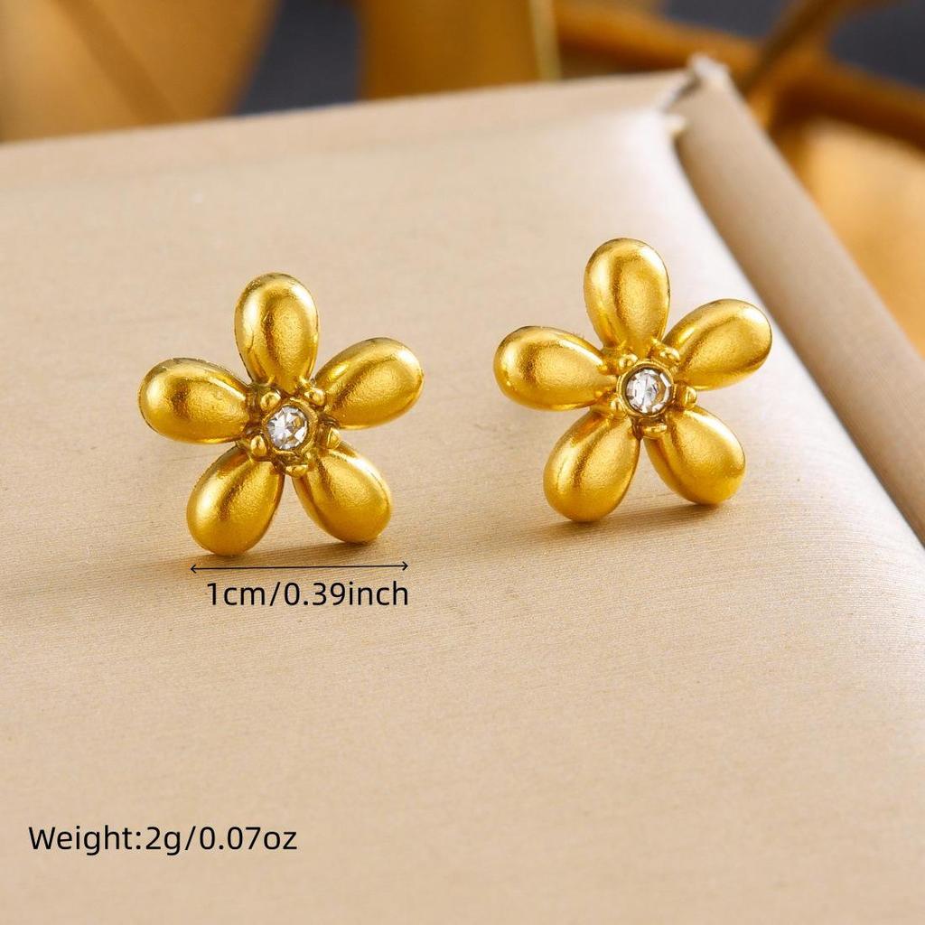 Trendy Gold-Plated Flower Pendant Necklace Set with Diamond Inlay