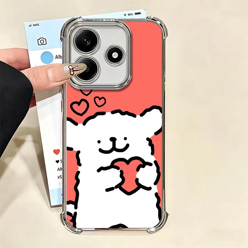 Kawaii Line Puppy Cute Soft Phone Case For Xiaomi Redmi Note 14 15 Pro Plus 13 12 11S 11T 5G 10 9S 9 Plating Anti-Fall Fundas