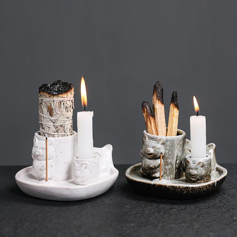 1PC Burner Home Decoration Ceramic For Meditation Piggy Shapes Meditation Sage Holder Living Room Multiple Options Available