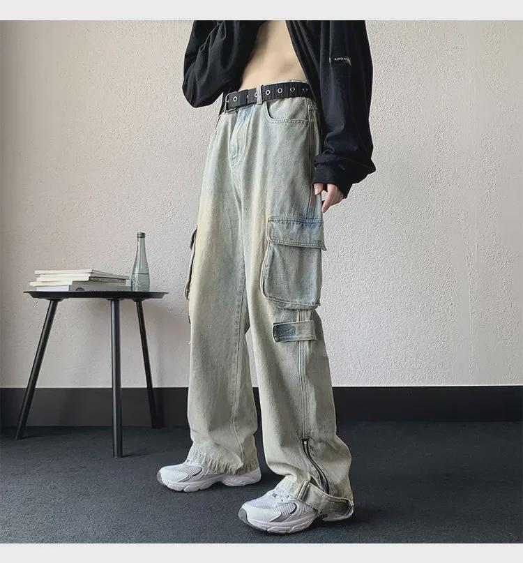 Men's American Retro Wide-Leg Jeans with Zipper Slit - Niche Design for Autumn/Winter
