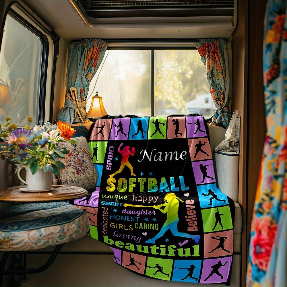 Softball Player Silhouette Blanketcustomize Your Name Lightweight Comfortable And Stylish Blanket For Travel Bed Home Chair Office Sofa And Camping