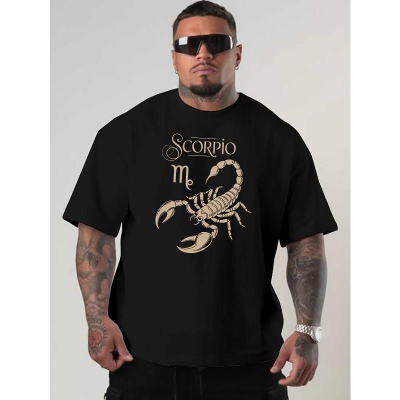 European Size Scorpio Large Size Men's T-shirts Versatile Round Neck Printed T-shirts, Street Fashion Outfits, Suitable for Basketball, Gym, Essential