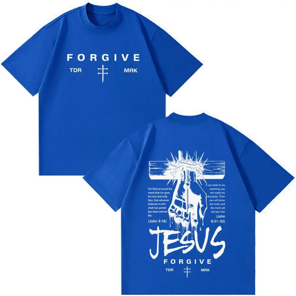 Unisex Women Casual Loose T-shirts Jesus Forgive Vintage Fashion Graphic T-shirt Short-sleeved Oversized Hip-hop Cotton T-shirts
