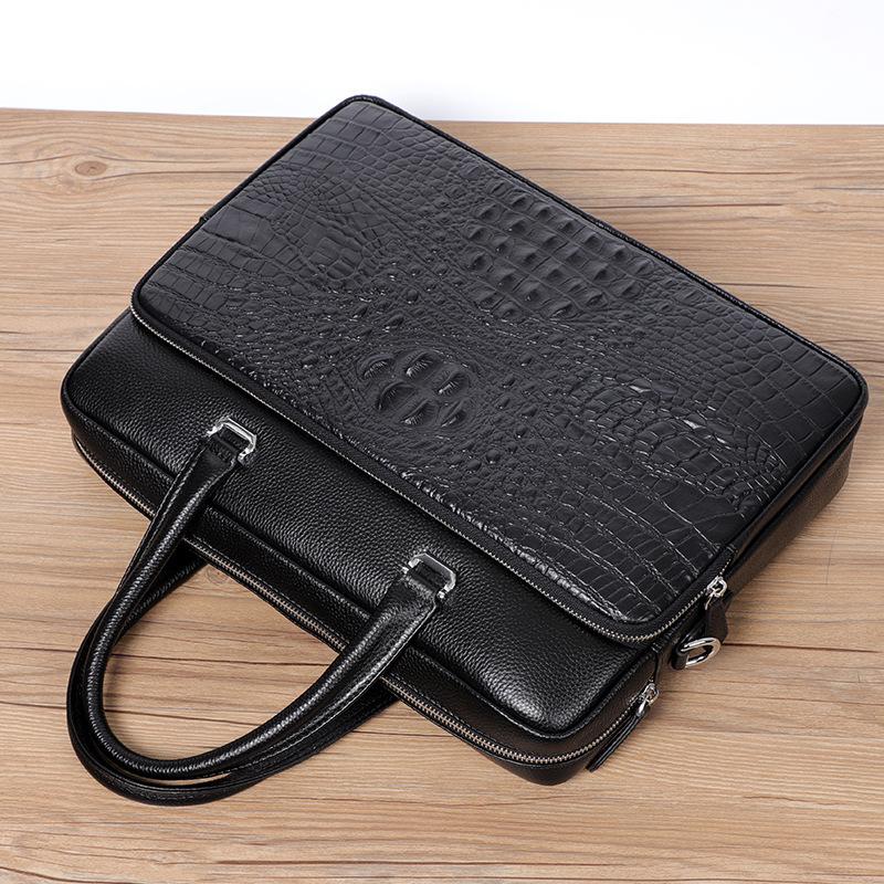Crocodile Pattern Leather Men'S Handbag Business Men'S Bag First Layer Cowhide Briefcase Simple Business Trip File Bag