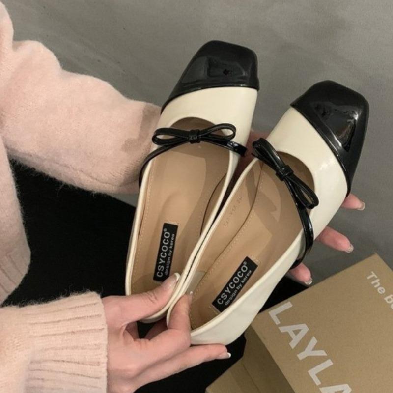 Women's Shoes with Flat Autumn New Square Shallow Color Matching Butterflies "Soft Bottom Anti-slip Low Help Shoes
