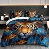 3 szt. Luksusowy komplet pościeli z tygrysem i kwiatami Poszewka na kołdrę Zestaw pościeli z tygrysem i kwiatami Bohemianowy tematyczny zestaw kołdry na łóżko Elegancki tygrys