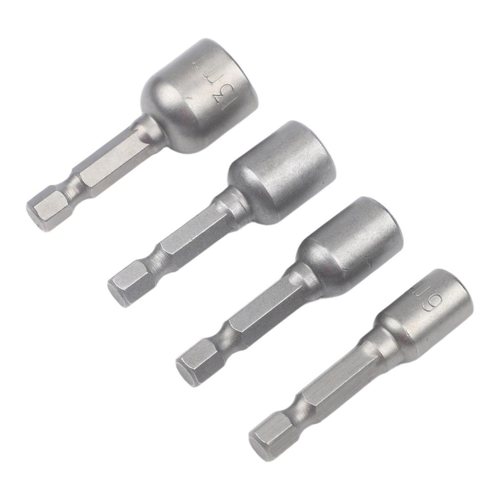 Magnetic Nut Driver Socket Set 4pcs 6 8 10 13mm Hex Shank 14 Inch Drill