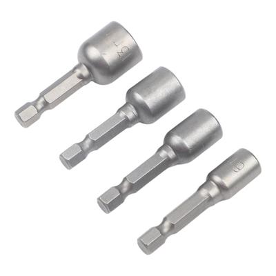 Magnetic Nut Driver Socket Set 4pcs 6 8 10 13mm Hex Shank 14 Inch Drill