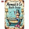 Vintage Mermaid Bath Tub Tin Sign, Rustic Metal Poster Wall Art Decor 8x12 Inch for Kitchen