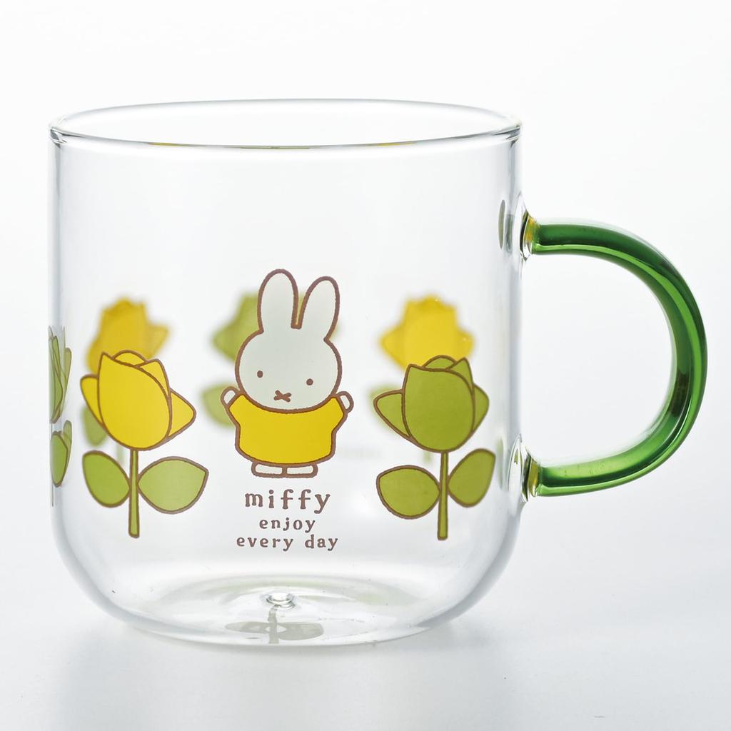 Dick Bruna Glass Colored Green and 400140 "Miffy" Heat-Resistant Mug, Approx. 400ml, Microwave-Safe, Handle, Rose,