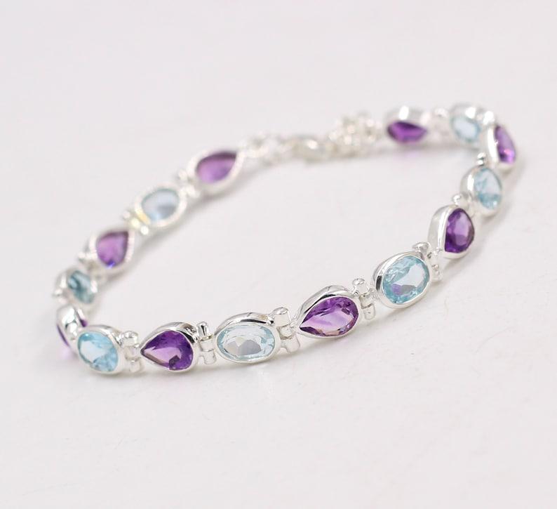 Ovalarmbånd med flere edelstener, 925 sterlingsølv, Damearmbånd, Gave til henne, Vakker gave, Sølv smykker med sjarm