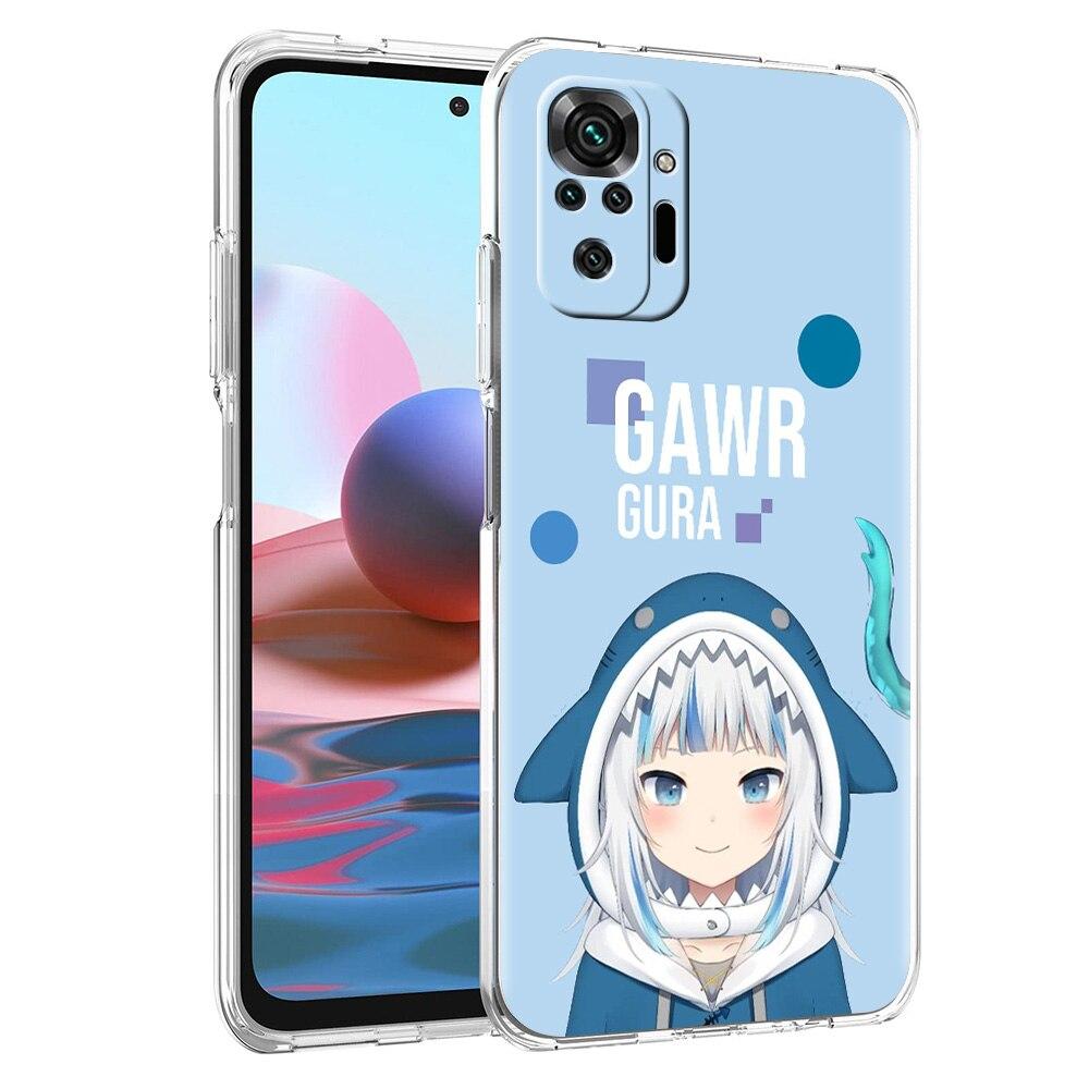 Etui na telefon dla Xiaomi Poco X3 NFC M3 F3 Redmi Note 9S 9 8 10 Pro 7 8T 9C 9A 8A K40 Przezroczyste etui Anime Gawr Gura Hololive rekin