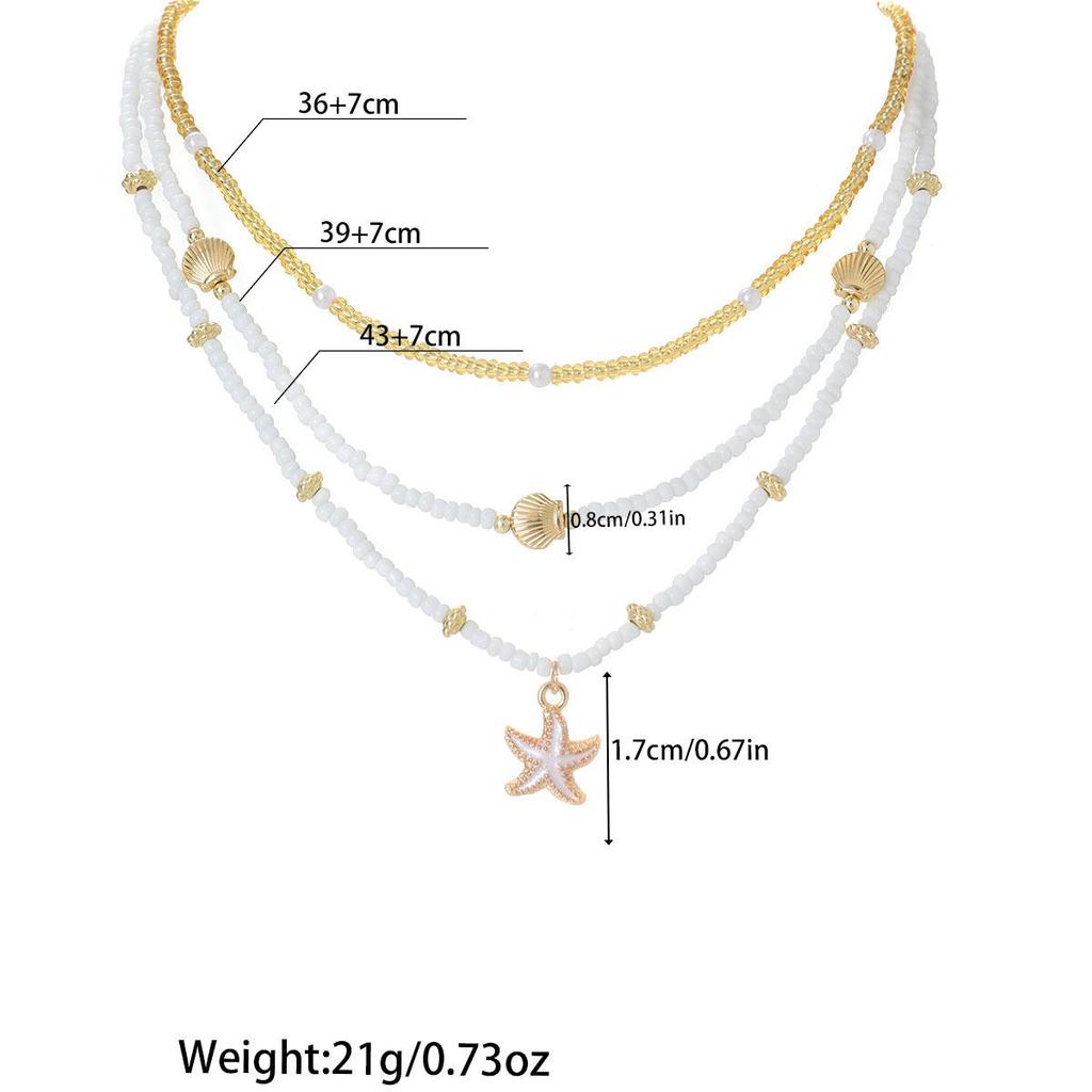 Bohemian Three-Layer Starfish & Scallop Pearl Necklace for Women