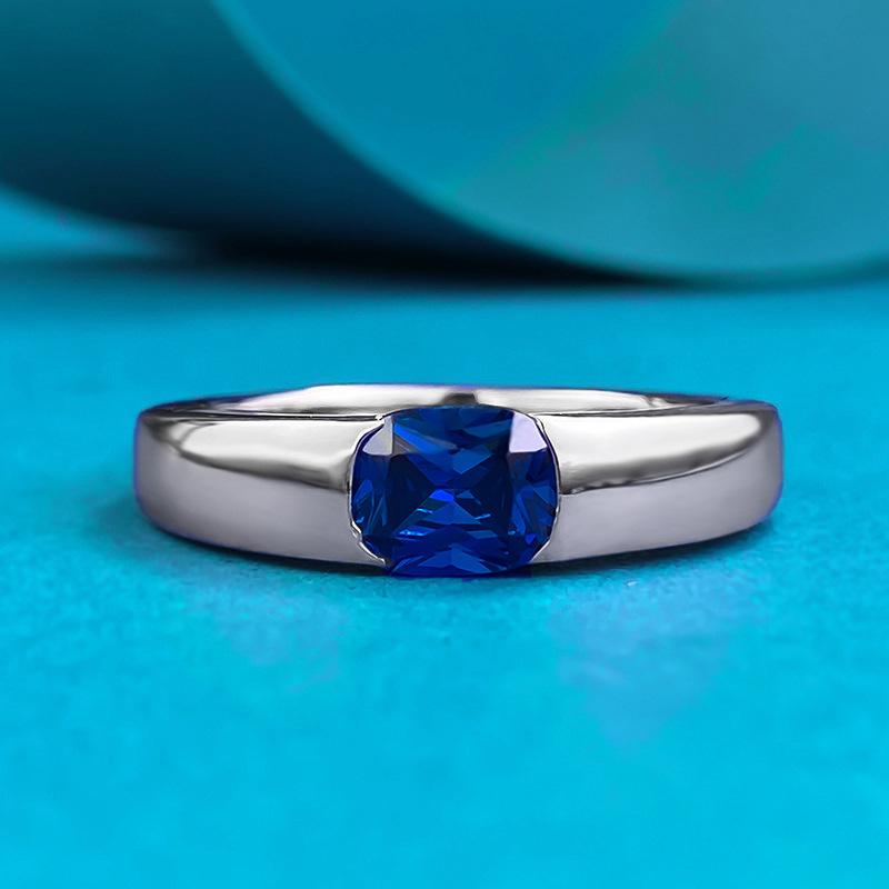 

S925 Silver Ring with 5x6mm Royal Blue Simulated Diamond Size 7
