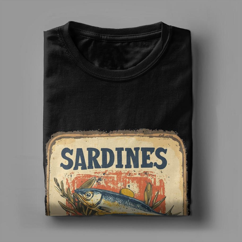 Men Sardines in olive oil   T Shirt  A Vintage Poster Pure Cotton Clothes Casual Short Sleeve Crew Neck Tee Shirt  T-Shirt