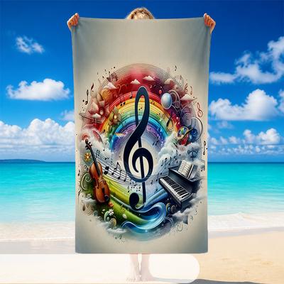 Quick Dry Beach Towel Music Notes Pattern, Lightweight Absorbent Towel for Pool Beach Vacation Use
