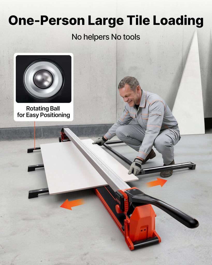 1600 mm Manual Tile Cutter, Upgraded Rail and Sliding Head, Precision Alignment Guide, Tungsten Carbide Cutting Wheel, Support Legs with Swivel