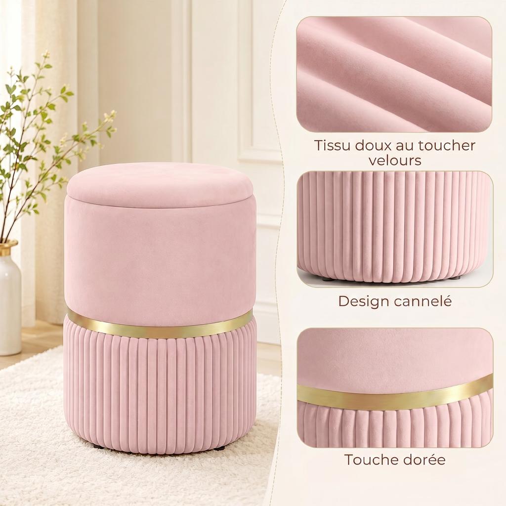 Pouf Ottoman Footrest Storage Box In Corduroy Velvet 36 X 36 X 44 Cm For Living Room Bedroom Pink