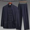 Chinese Traditional Clothing Set Man Spring Fall Linen Buckle Kung Fu Shirt Oriental Retro Top Pants Tai Chi Breathable Uniforms Hanfu