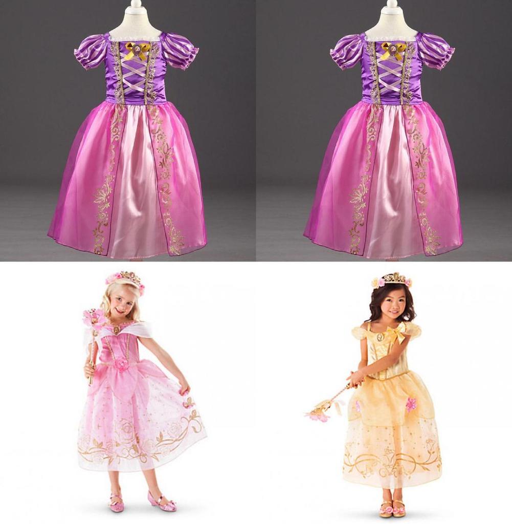 Elegant Kids Girls Princess Fancy Dress For Rapunzel Belle Cosplay
