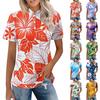 Women’s Casual Polo Neck Loose Fit Short Sleeve Top with Abstract Print and Button for Everyday Wear