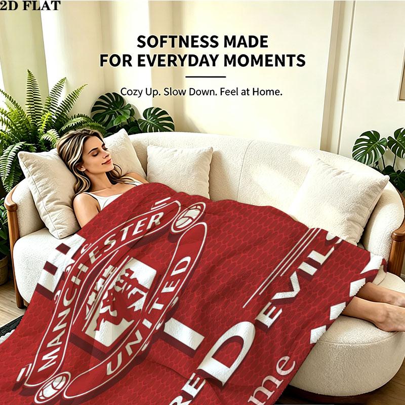 1PC Manchester United F Custom Name Patterned Flannel Blanket Suitable For All Seasons for Home Decor Warmth and Comfort Gifts Holiday Present