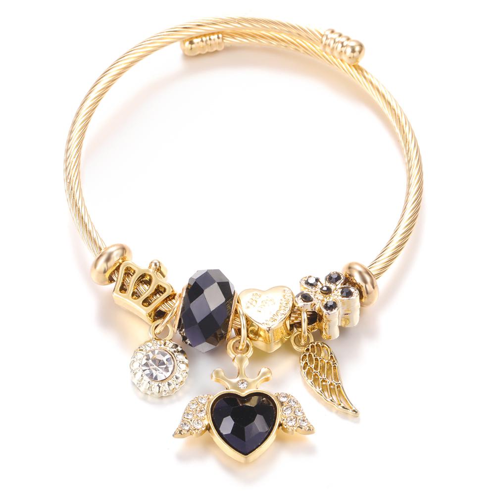Сердце Стразы Жемчуг Монета Подвеска Кристалл 4 Цвета Браслет с Бусинами Застежка из Нержавеющей Стали Браслет Женские Модные Украшения 60MM Adjustable