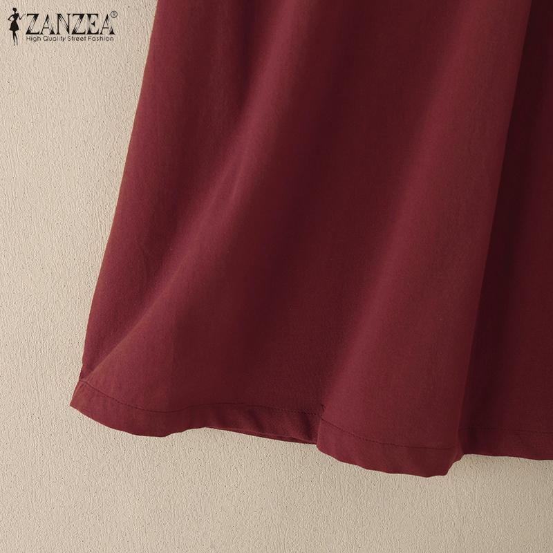 ZANZEA Damen Lässig Umlegekragen Locker Kurzarm Baumwollbluse