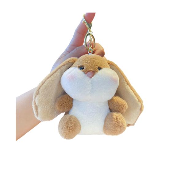 Doll Pendant Plush Keychain Soft Lop-Eared Rabbit Pendant with 360 Degree Rotating Metal Buckle Healing Stuffed Keychain