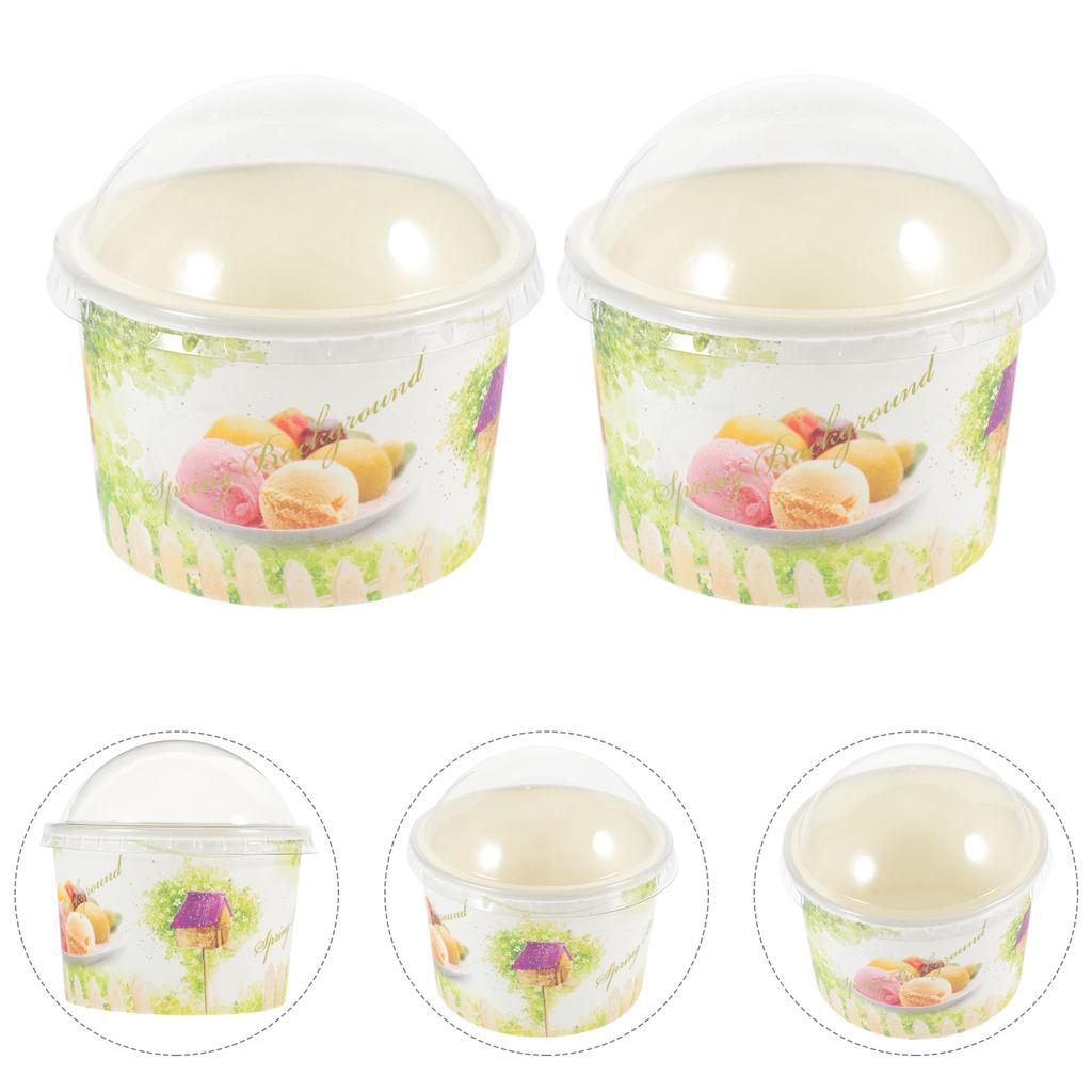 50ks Jednorázové papírové kelímky na zmrzlinu s víčkem Perfektní na dezerty Jogurtový papír Dortový kelímek Studená polévka Pudink Více